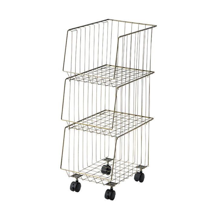『125』『あす楽』スタッキングワゴン3D アンティークゴールド W26.5×D37.5×H73 az-akb-438agd 1枚目の画像