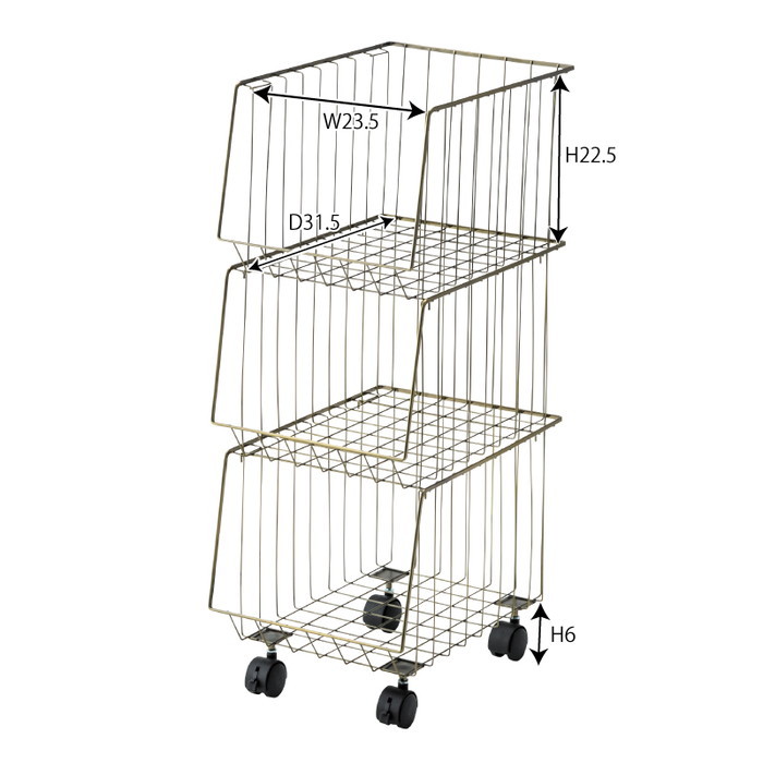 『125』『あす楽』スタッキングワゴン3D アンティークゴールド W26.5×D37.5×H73 az-akb-438agd 2枚目の画像