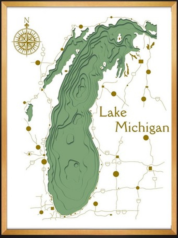 ȯ٥ȥե졼 3D MAP ART Lake Michigan green 600x800x50mm IMP-61125 bic-6942380s1 1ܤβ 