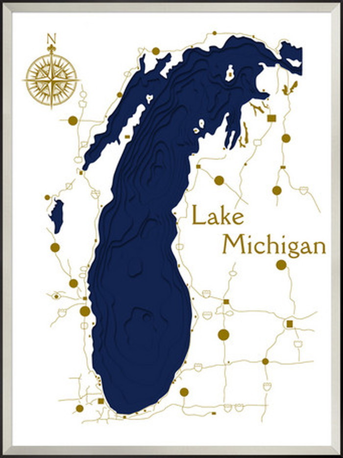 ȯ٥ȥե졼 3D MAP ART Lake Michigan blue 600x800x50mm IMP-61126 bic-6942381s1 1ܤβ 