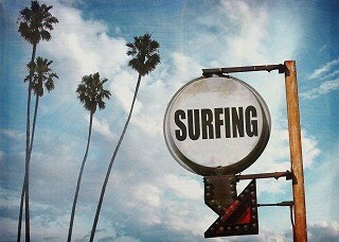 キャンバスアート Carino Canvas Art surfing sign with palm trees