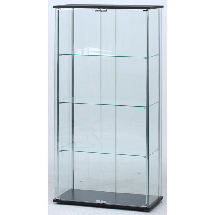 [サイズ]全体：幅800 × 奥行400 × 高さ1620耐荷重（ガラス棚板）：5kg天板厚み：18mmガラス板：750x315x5mm[素材]１／２ＣＴＮ：裏面のガラス×２／側面ガラス×２／鉄パイプ