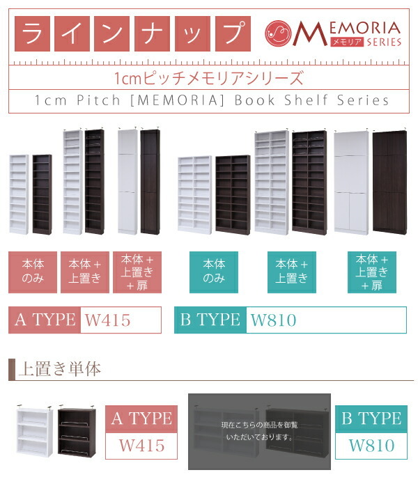本棚 薄型 オープンラック 上置き 幅81 MEMORIA 棚板が1cmピッチで可動