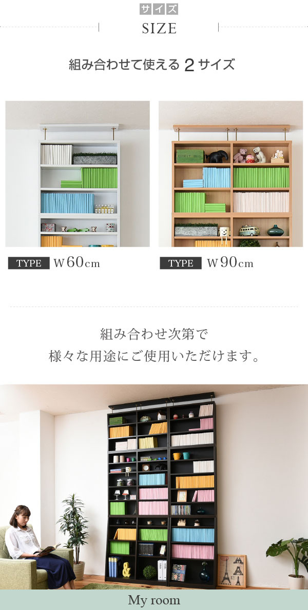 1cmピッチ 薄型 大容量 文庫本ラック 上置き 幅60 本棚 壁面収納
