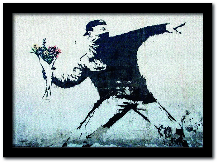 『当社発送』バンクシー Banksy インテリアアート Fower bomber 花束を投げる男 VS-1001BK-A4 フレームカラー：ブラック サイズ：A4 kar-10054175s1 1枚目の画像 