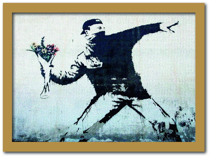 『当社発送』バンクシー Banksy インテリアアート Fower bomber 花束を投げる男 VS-1001NA-A4 フレームカラー：ナチュラル サイズ：A4 kar-10054175s4 1枚目の画像 