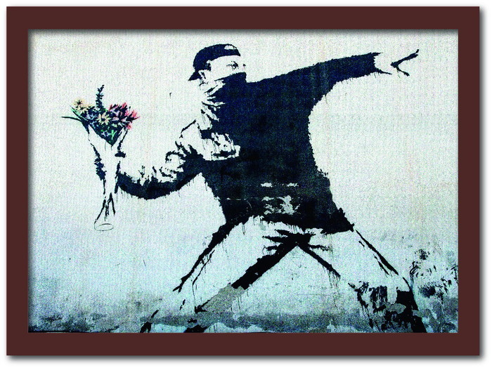 バンクシー Banksy インテリアアート Fower bomber 花束を投げる男 VS-1001BR-A3 フレームカラー：ブラウン サイズ：A3 kar-10054175s7 1枚目の画像 