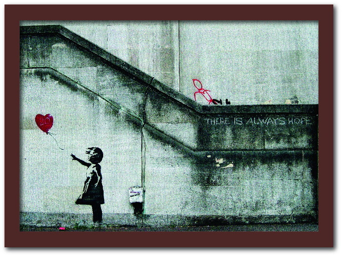 『当社発送』バンクシー Banksy インテリアアート Girl with Balloon 風船と少女 VS-1002BR-A4 フレームカラー：ブラウン サイズ：A4 kar-10054176s3 1枚目の画像 