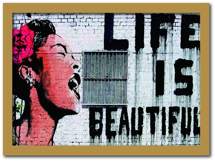 バンクシー Banksy インテリアアート Life is beautiful ライフ・イズ・ビューティフル VS-1003NA-A3 フレームカラー：ナチュラル サイズ