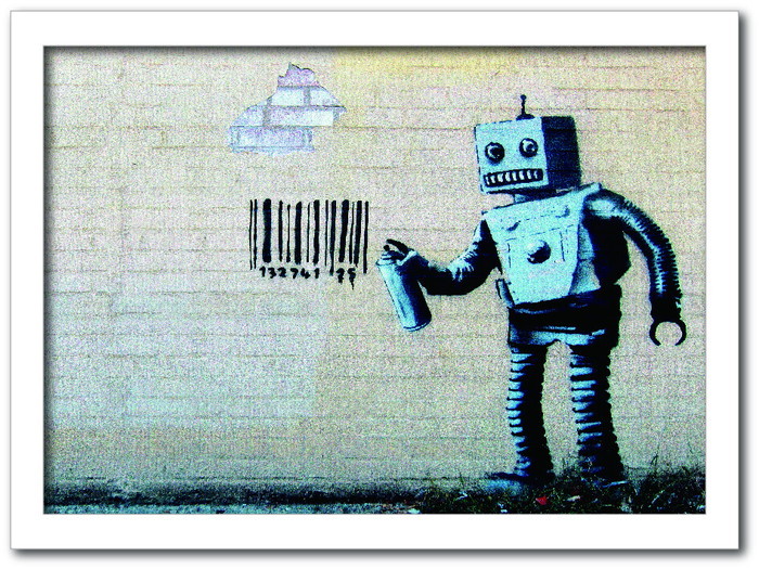 ȯ٥Х󥯥 Banksy ƥꥢ Barcode Robot Сɥܥå VS-1004WH-A2 ե졼५顼ۥ磻 A2 kar-10054180s10 1ܤβ 