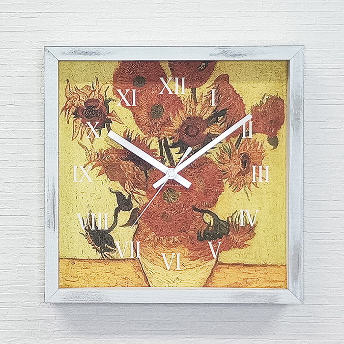 Masterpiece Clock 名画時計 Vincent Willem van Gogh ゴッホ ひまわり CN-1001WH フレームカラー ホワイト W265×H265×D45mm kar-11655603s1 1枚目の画像