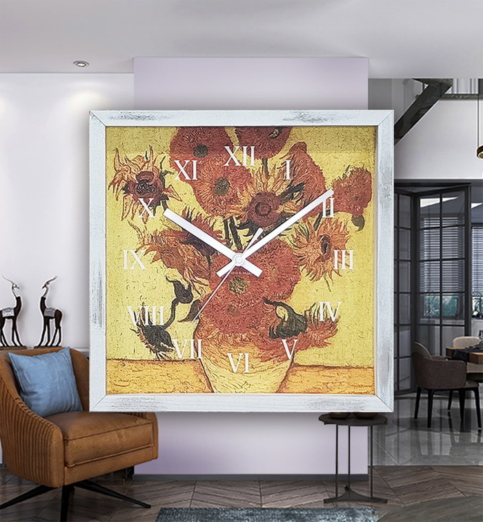 Masterpiece Clock 名画時計 Vincent Willem van Gogh ゴッホ ひまわり CN-1001WH フレームカラー ホワイト W265×H265×D45mm kar-11655603s1 3枚目の画像