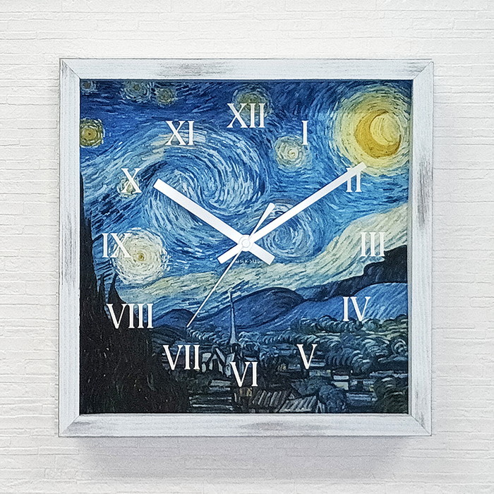 Masterpiece Clock 名画時計 Vincent Willem van Gogh ゴッホ 星月夜 CN-1002WH フレームカラー ホワイト W265×H265×D45mm kar-11655604s1 1枚目の画像