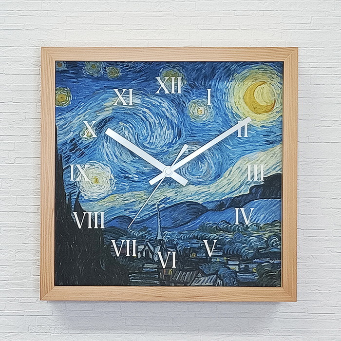 Masterpiece Clock 名画時計 Vincent Willem van Gogh ゴッホ 星月夜 CN-1002NA フレームカラー ナチュラル W265×H265×D45mm kar-11655604s2 1枚目の画像
