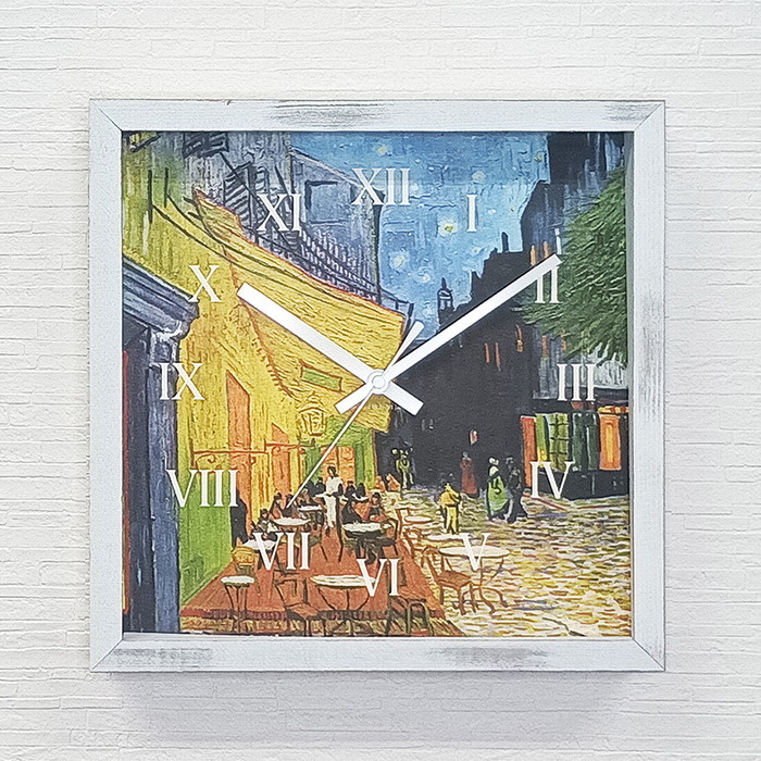 Masterpiece Clock 名画時計 Vincent Willem van Gogh ゴッホ 夜のカフェテラス CN-1003WH フレームカラー ホワイト W265×H265×D45mm kar-11655605s1 1枚目の画像