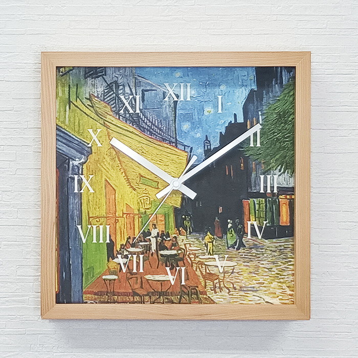 Masterpiece Clock 名画時計 Vincent Willem van Gogh ゴッホ 夜のカフェテラス CN-1003NA フレームカラー ナチュラル W265×H265×D45mm kar-11655605s2 1枚目の画像