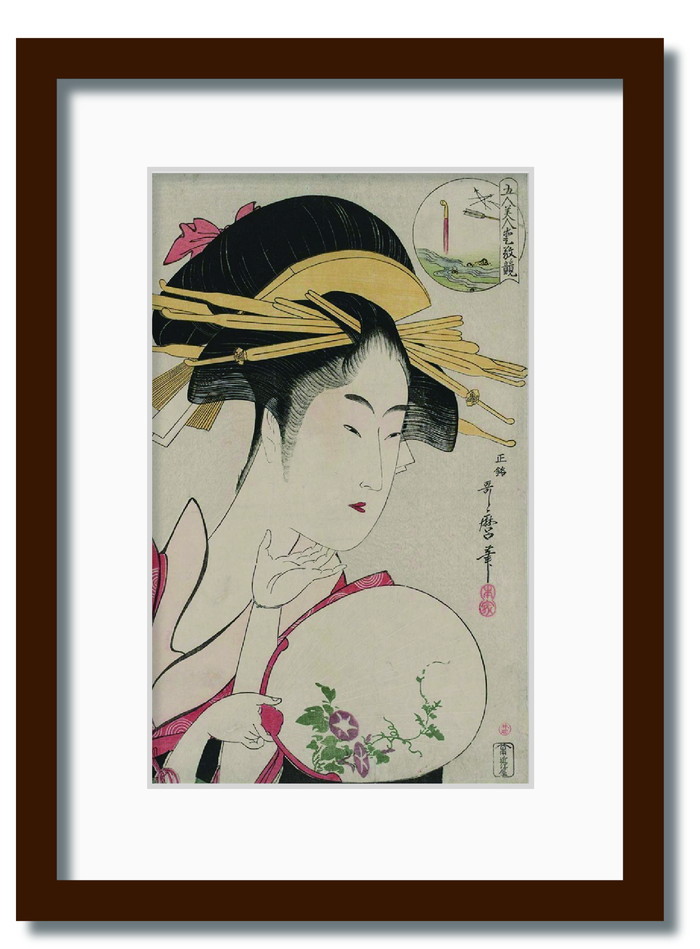 和楽シリーズ 喜多川 歌麿 浮世絵 美人画 五人美人愛敬競松葉屋喜瀬川 WR-1008BR-A4 フレームカラー ブラウン サイズ W230×H317×D20mm 750g kar-11670365s2 1枚目の画像