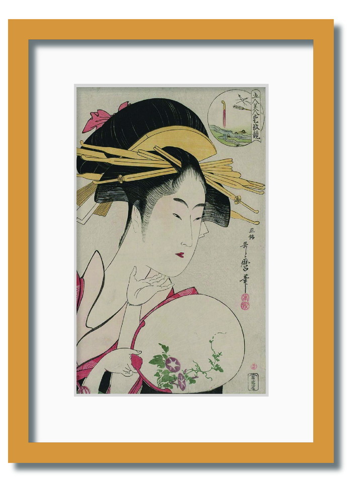 和楽シリーズ 喜多川 歌麿 浮世絵 美人画 五人美人愛敬競松葉屋喜瀬川 WR-1008NA-A4 フレームカラー ナチュラル サイズ W230×H317×D20mm 750g kar-11670365s3 1枚目の画像