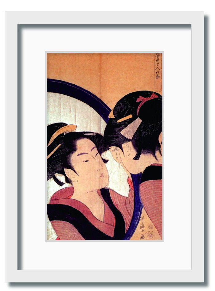 和楽シリーズ 喜多川 歌麿 浮世絵 美人画 姿身七人化粧 WR-1010WH-A4 フレームカラー ホワイト サイズ W230×H317×D20mm 750g kar-11670373s4 1枚目の画像