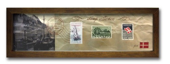 切手 アンティーク調 インテリアアート Stamp Collection ブラウン デンマーク PZ-7004 kar-3067194s2 1枚目の画像