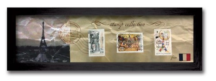 切手 アンティーク調 インテリアアート Stamp Collection ブラック フランス PZ-7012 kar-3067195s1 1枚目の画像 