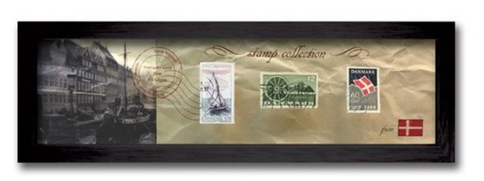 『当社発送』切手 アンティーク調 インテリアアート Stamp Collection ブラック デンマーク PZ-7014 kar-3067195s2 1枚目の画像