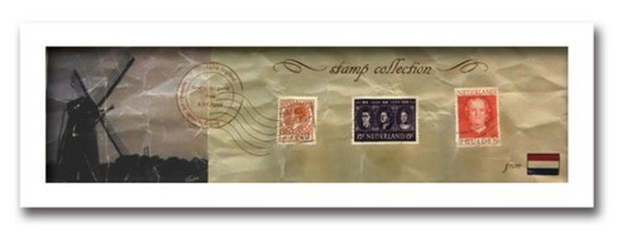 切手 アンティーク調 インテリアアート Stamp Collection ホワイト オランダ PZ-7040 kar-3067197s5 1枚目の画像 