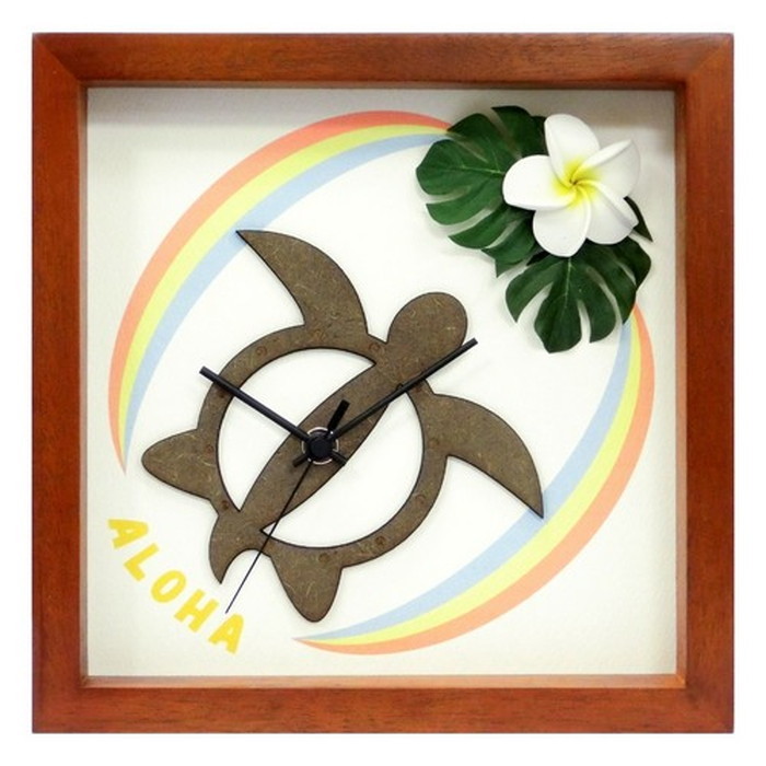 保証付 ハワイアン インテリア時計 DECLOCK Hawaiian Clock Honu Rainbow フレーム ブラウン プルメリア イエロー DC-1805 kar-3776330s5 1枚目の画像
