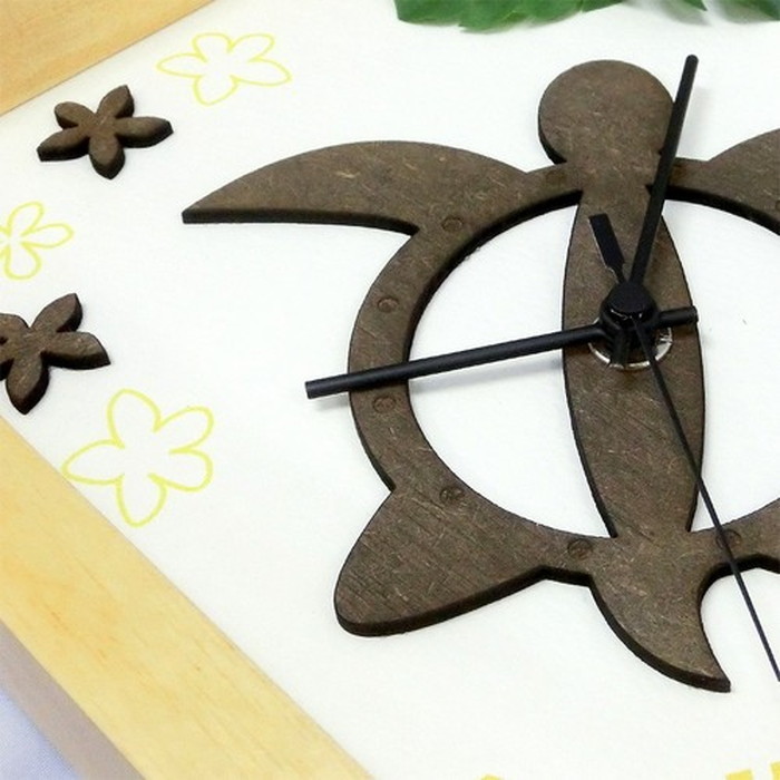 保証付 ハワイアン インテリア時計 DECLOCK Hawaiian Clock Honu Flower フレーム ナチュラル プルメリア レッド DC-1807 kar-3776333s1 2枚目の画像 