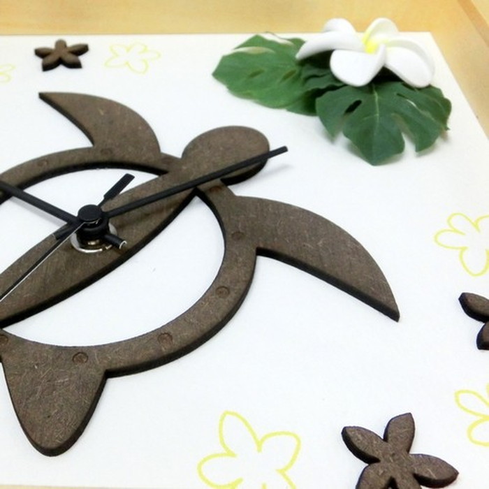 保証付 ハワイアン インテリア時計 DECLOCK Hawaiian Clock Honu Flower フレーム ナチュラル プルメリア レッド DC-1807 kar-3776333s1 3枚目の画像 