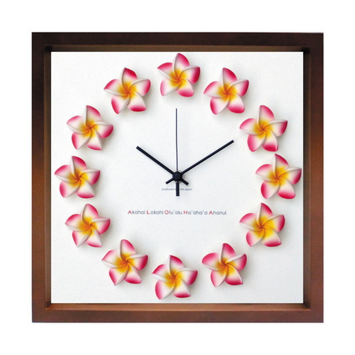 保証付 ハワイアン プルメリア 文字盤 掛け時計 FrangiPani Clock1 プルメリア ピンク ブラウン FP-1005 kar-4534129s5 1枚目の画像 