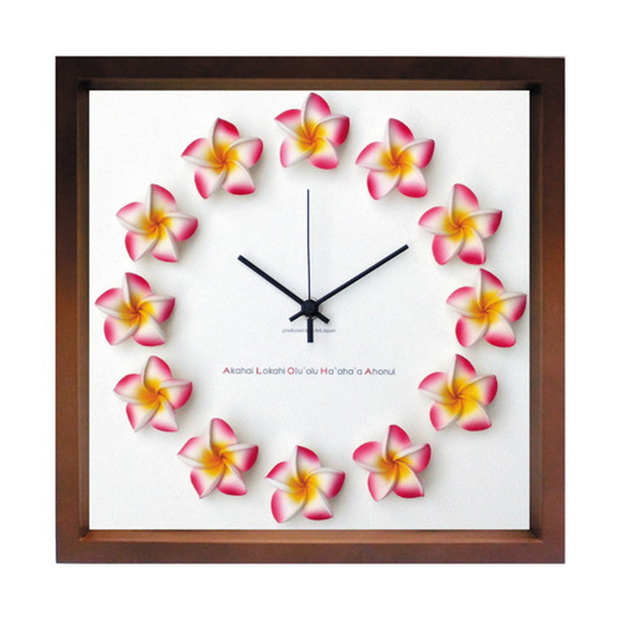 保証付 ハワイアン プルメリア 文字盤 掛け時計 FrangiPani Clock1 プルメリア ピンク ブラウン FP-1005 kar-4534129s5 1枚目の画像