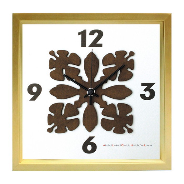 『当社発送』ハワイアンキルト柄 文字盤 掛け時計 HawaiianQuilt Clock ハイビスカス ナチュラル HK-1001 保証付 kar-4534131s1 1枚目の画像